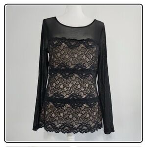 INC International Concepts Sheer Black Lace Long Sleeve Blouse